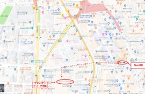 なんば駅から徒歩でエディオンアリーナ大阪(大阪府立体育会館)へのアクセス(行き方)地図2